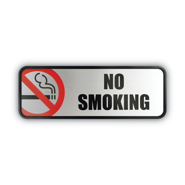 Brush Metal Office Sign, No Smoking, 9 X 3, Silver/Red [SKU: COS098207]