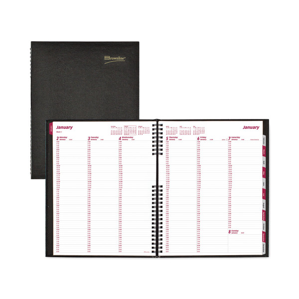 CoilPro Weekly Appointment Book in Columnar Format, 11 x 8.5, Black Lizard-Look Cover, 12-Month (Jan to Dec): 2024 [SKU: REDCB950CBLK]