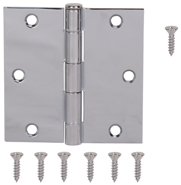 ProSource 20338BCX Square Corner Door Hinge, Steel, Chrome, Loose Pin, 180 deg Range of Motion, Screw Mount Mounting [SKU: ORG3525698]