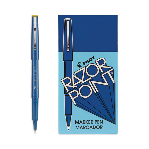 Razor Point Fine Line Porous Point Pen, Stick, Extra-Fine 0.3 Mm, Blue Ink, Blue Barrel, Dozen [SKU: PIL11004]
