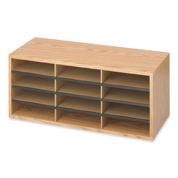 Wood/Corrugated Literature Organizer, 12 Compartments, 29 X 12 X 12, Medium Oak, Ships In 1-3 Business Days [SKU: SAF9401MO]