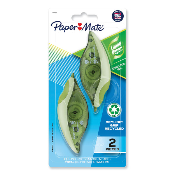 Dryline Grip Correction Tape, Recycled Dispenser, Green/White Applicator, 0.2" X 335", 2/Pack [SKU: PAP1744480]