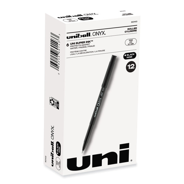 Onyx Roller Ball Pen, Stick, Fine 0.7 Mm, Black Ink, Black Barrel, Dozen [SKU: UBC60143]