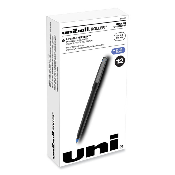 Roller Ball Pen, Stick, Extra-Fine 0.5 Mm, Blue Ink, Black/Blue Barrel, Dozen [SKU: UBC60153]