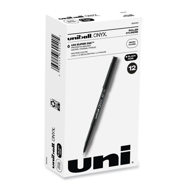 Onyx Roller Ball Pen, Stick, Extra-Fine 0.5 Mm, Black Ink, Black Barrel, Dozen [SKU: UBC60040]