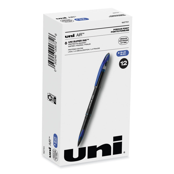Air Porous Roller Ball Pen, Stick, Medium 0.7 Mm, Blue Ink, Black/Blue Barrel, Dozen [SKU: UBC1927701]