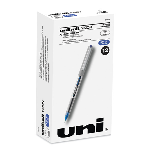 Vision Roller Ball Pen, Stick, Fine 0.7 Mm, Blue Ink, Silver/Blue/Clear Barrel, Dozen [SKU: UBC60134]