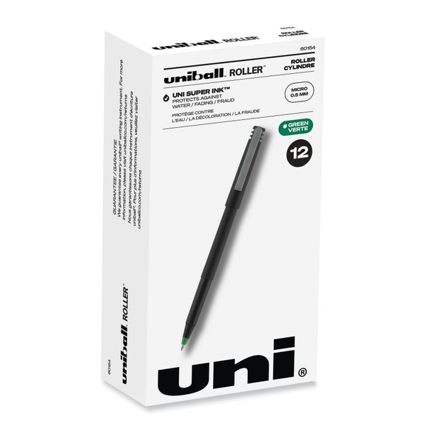 Roller Ball Pen, Stick, Extra-Fine 0.5 Mm, Green Ink, Black/Green Barrel, Dozen [SKU: UBC60154]