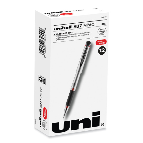 207 Impact Gel Pen, Stick, Bold 1 Mm, Red Ink, Silver/Black/Red Barrel [SKU: UBC65802]