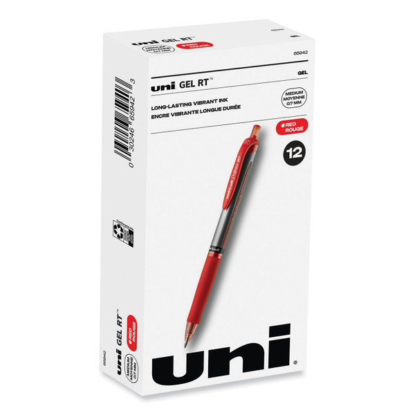 Signo Gel Pen, Retractable, Medium 0.7 Mm, Red Ink, Silver/Red Barrel, Dozen [SKU: UBC65942]