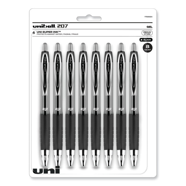 Signo 207 Gel Pen, Retractable, Medium 0.7 Mm, Black Ink, Clear/Black Barrel, 8/Pack [SKU: UBC1756584]