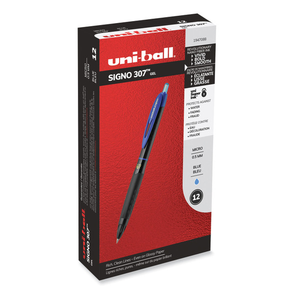 307 Gel Pen, Retractable, Fine 0.5 Mm, Blue Ink, Black Barrel, Dozen [SKU: UBC1947088]
