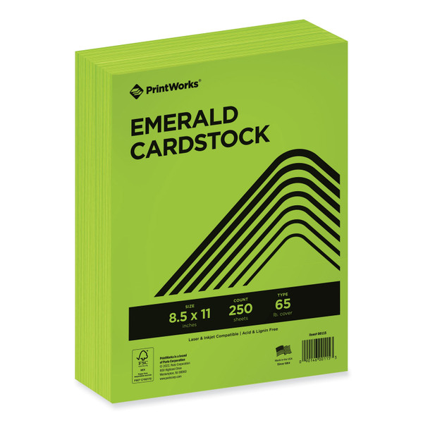 Color Cardstock, 65 Lb Cover Weight, 8.5 X 11, Emerald Green, 250/Ream [SKU: PRB00115]