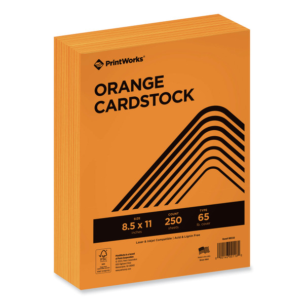 Color Cardstock, 65 Lb Cover Weight, 8.5 X 11, Orange, 250/Ream [SKU: PRB00116]