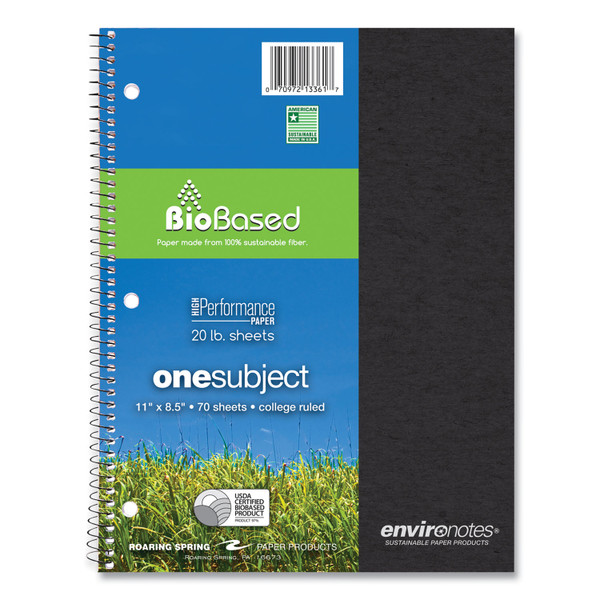 Environotes Biobased Notebook, 1-Subject, Medium/College Rule, Randomly Assorted Earthtone Cover, (70) 11 X 8.5 Sheets [SKU: ROA13361]