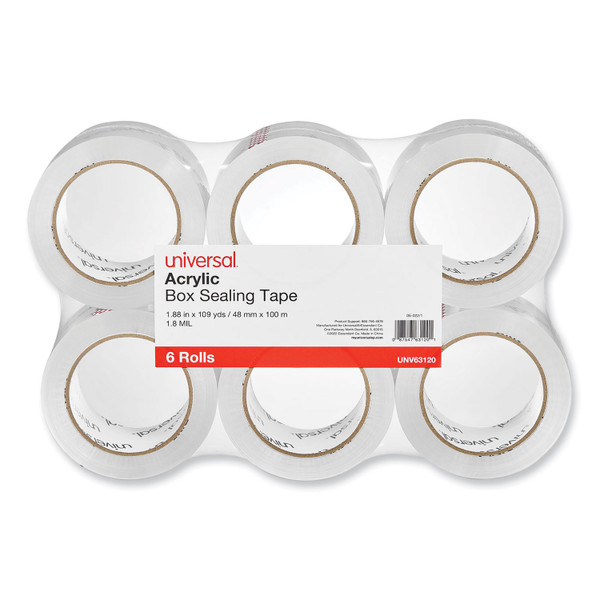 Deluxe General-Purpose Acrylic Box Sealing Tape, 1.7 Mil, 3" Core, 1.88" X 109 Yds, Clear, 6/Pack [SKU: UNV63120]