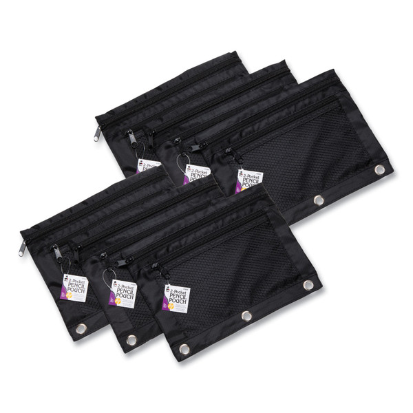 Two-Pocket Binder Pouch With Mesh Front, 11 X 9, Black, 6/Pack [SKU: LEO76356]