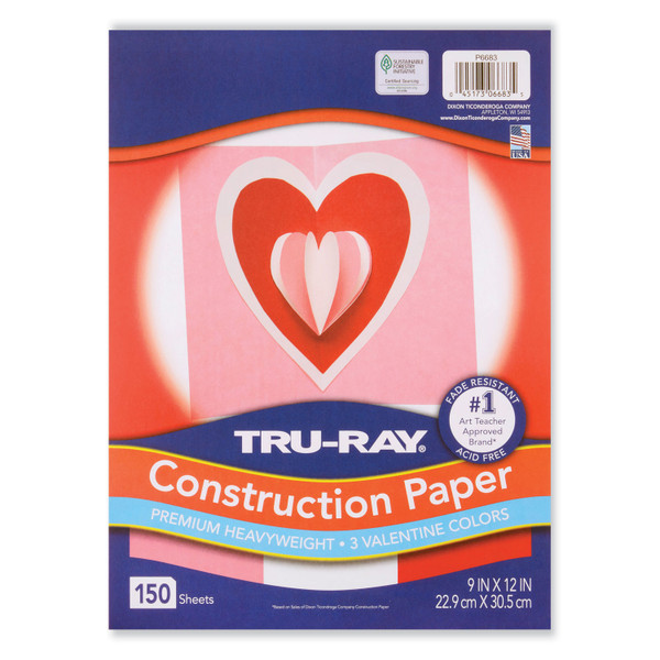 Tru-Ray Construction Paper, 70 Lb Text Weight, 9 X 12, Assorted Valentine Colors, 150/Pack [SKU: PACP6683]