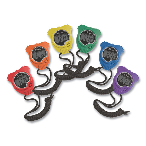 Water-Resistant Stopwatches, Accurate To 1/100 Second, Assorted Colors, 6/Box [SKU: CSI910SET]