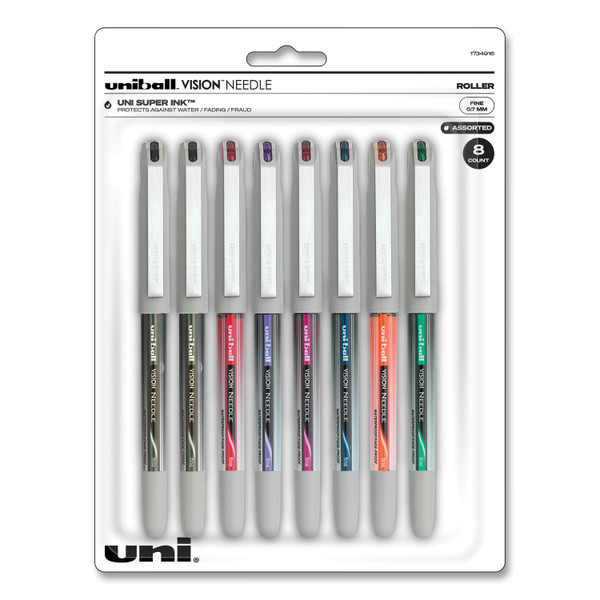 Vision Needle Roller Ball Pen, Stick, Fine 0.7 Mm, Assorted Ink And Barrel Colors, 8/Pack [SKU: UBC1734916]