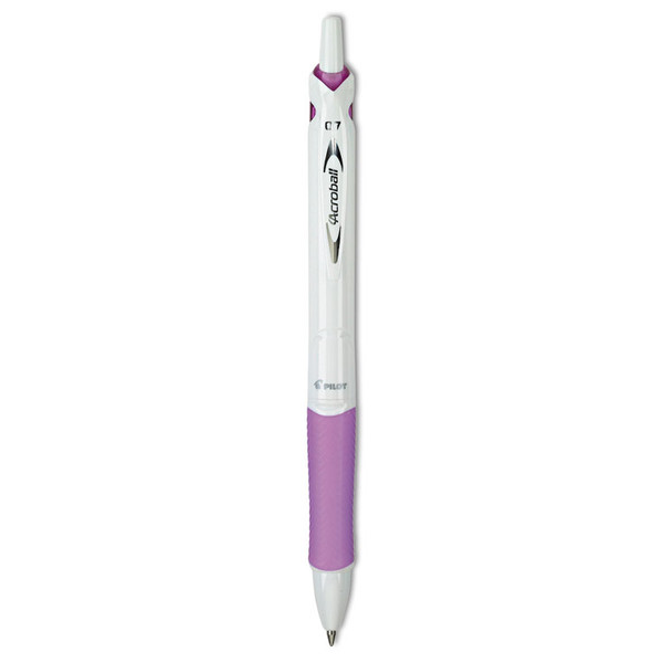 Acroball Purewhite Advanced Ink Ballpoint Pen, Retractable, Fine 0.7 Mm, Black Ink, White/Purple Barrel [SKU: PIL31854]