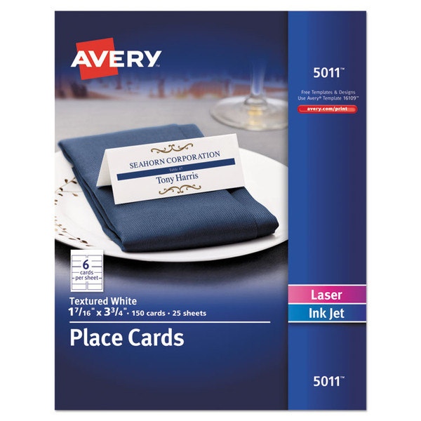 Small Textured Tent Cards, White, 1.44 X 3.75, 6 Cards/Sheet, 25 Sheets/Pack [SKU: AVE5011]