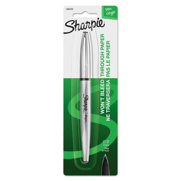 Stainless Steel Porous Point Pen, Stick, Fine 0.5 Mm, Black Ink, Brushed Silver Barrel [SKU: SAN1800702]