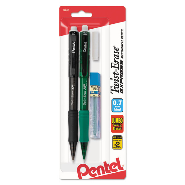 Twist-Erase Express Mechanical Pencil Refill Pack, 0.7 Mm, Hb (#2.5), Black Lead, Assorted Barrel Colors, 2/Pack [SKU: PENQE417LEBP2]