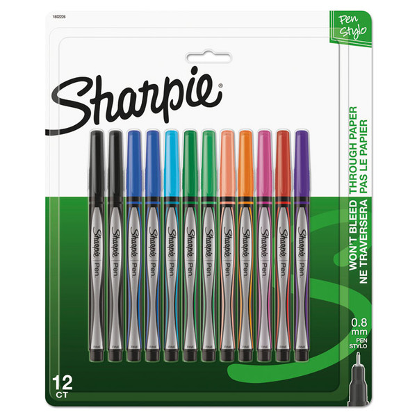 Water-Resistant Ink Stick Plastic Point Pen, 0.8 Mm, Assorted Ink/Barrel, Dozen [SKU: SAN1802226]