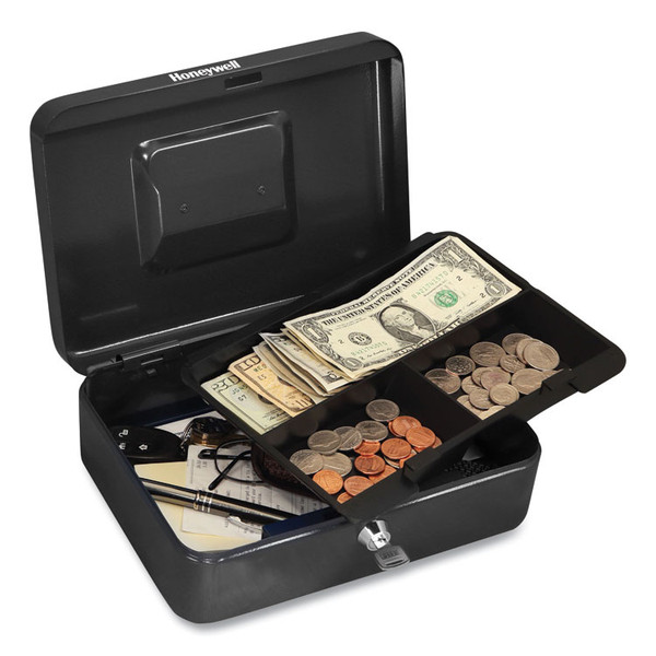 Cash Management Box, Removable Cash Tray, 7.9 X 6.5 X 3.5, Steel, Black [SKU: HWL6202]