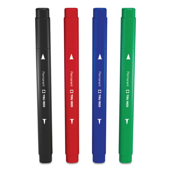 Permanent Marker, Pen-Style Twin-Tip, Extra-Fine/Fine Bullet/Needle Tips, Assorted Colors, 4/Pack [SKU: TUD24417734]