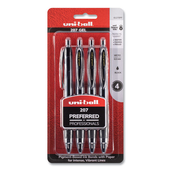 Signo 207 Gel Pen, Retractable, Micro 0.5 Mm, Black Ink, Translucent Gray Barrel, 4/Pack [SKU: UBC61270]