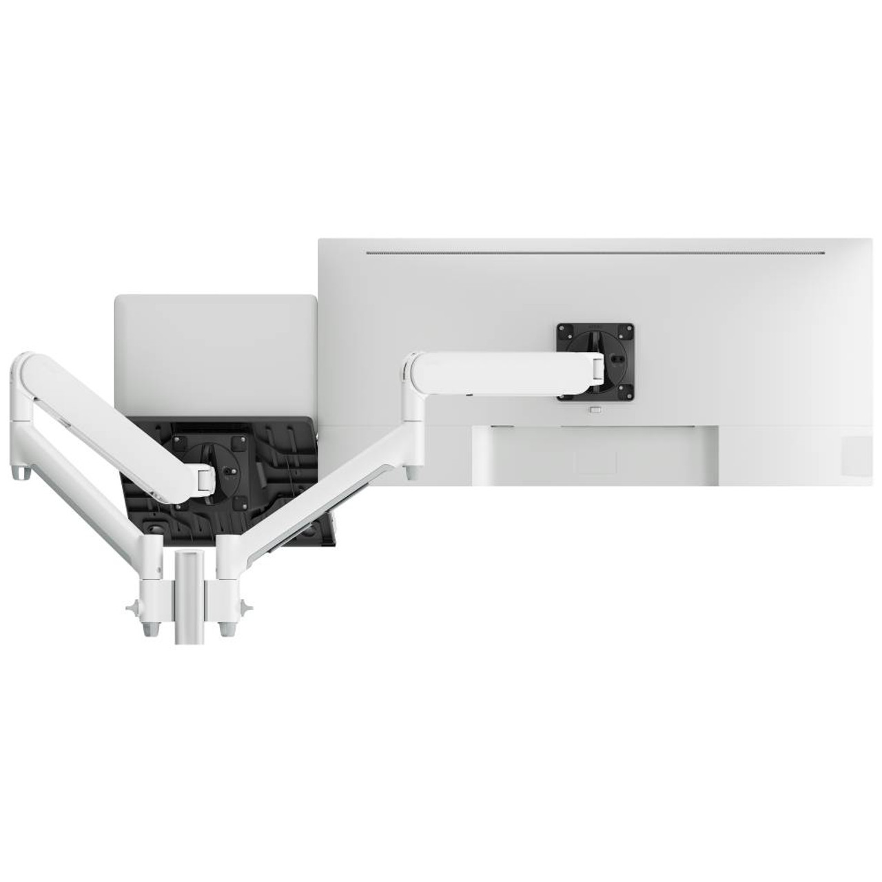 AWMS-2-ND13 white dual mount monitor arm with laptop tray and monitor mount