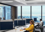 Dual monitor arms at IEX Trading's World Trade Center headquarters