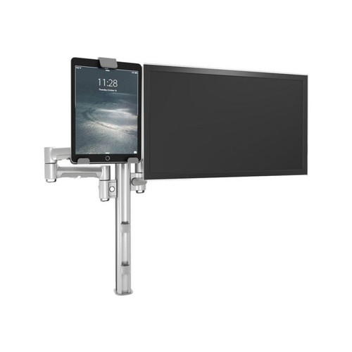 ATDEC Universal AC-AP-UTH tablet holder with silver mount and 7"-12" tablet attached, VESA compatible.