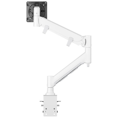 ATDEC White Fortis monitor arm AWMS-HXB-H-W-V, a stylish and sturdy monitor clamp mount adjustable.