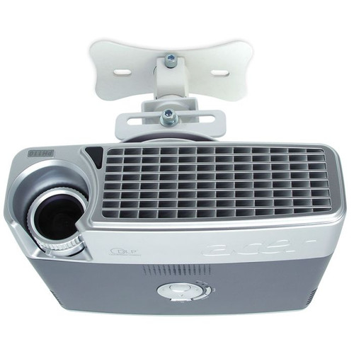 ATDEC TH-WH-PJ-FM projector mount with adjustable arm attached to white ceiling plate. Projector weight up to 15kg, 360-degree rotation.