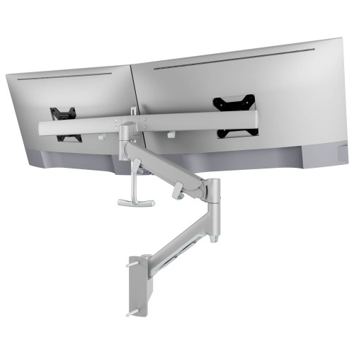 ATDEC AWMS-RHXW-s Silver tandem wall mount holds two displays horizontally, point of service compatible.