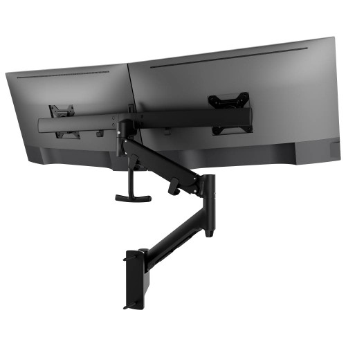 ATDEC AWMS-RHXW tandem wall mount in black, featuring a single adjustable monitor arm.