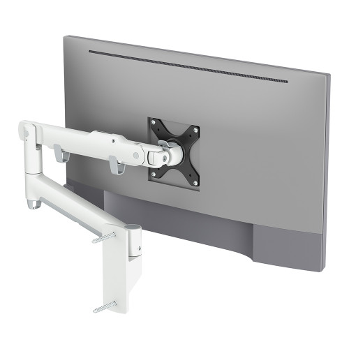 ATDEC AWMS-DW white wall mount with spring-assisted arm, discreet design, and a compact footprint.&nbsp; AWMS-DW-W