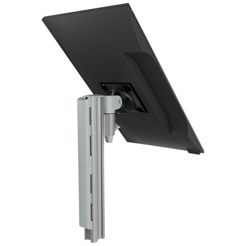 ATDEC Atdec AWMS-1340 silver monitor arm with large tilt range holding flat screen.