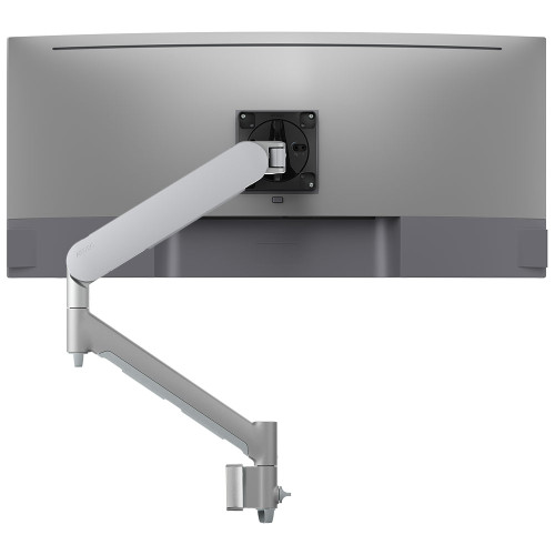 ATDEC AWMS-DW6 Silver monitor arm attached to small wall channel for up to 35-inch monitors.