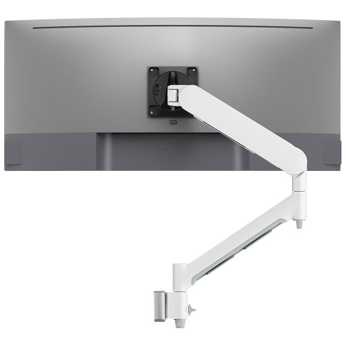 ATDEC AWMS-DW6 White monitor arm attached to small wall channel, showcasing sleek, low-profile design and ergonomic support.