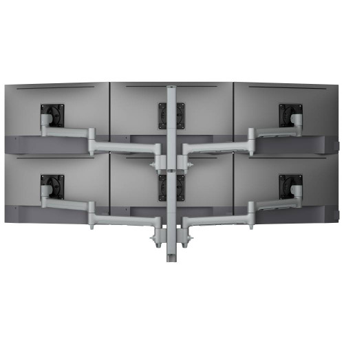 ATDEC AWMS-6-13717 Silver hex solution monitor mount holds six 24" screens vertically.
