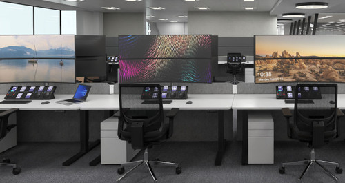 ATDEC AWMS-2-LTH75 White dual monitor mount holding two heavy screens vertically, up to 18kg each.