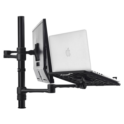 ATDEC AFS-AT-NBC Black desk mount combo with dual arms for monitor and laptop setup.
