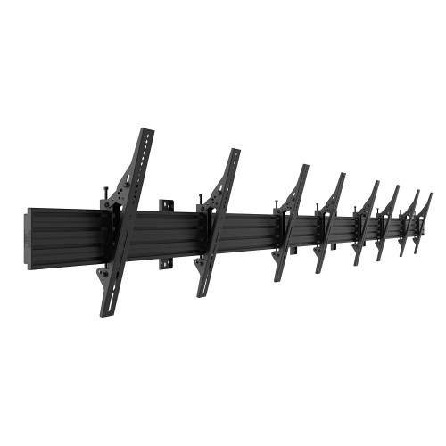 ATDEC ADBS-4X1-39TW wall mount for 4x1 display configuration with 55" black tilted screens.