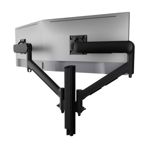 ATDEC AWMS-2-D40 Black dual monitor arm, adjustable for sit-to-stand and hot desks, black color.