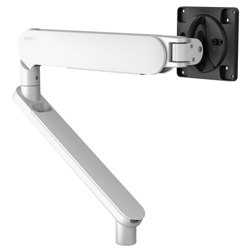 ATDEC AW-ORA-W Ora monitor arm with white finish and sleek silver adjustable arm, AWS-ORA.