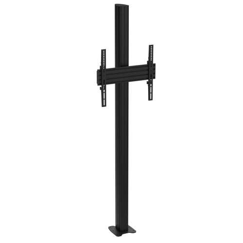 ATDEC Black ADBS-1-4FP floor-mounted display stand with fixed brackets and universal VESA mount, sturdy aluminium construction.